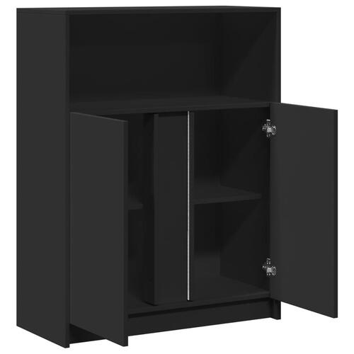Skab med LED-lys 77x34x100 cm konstrueret træ sort