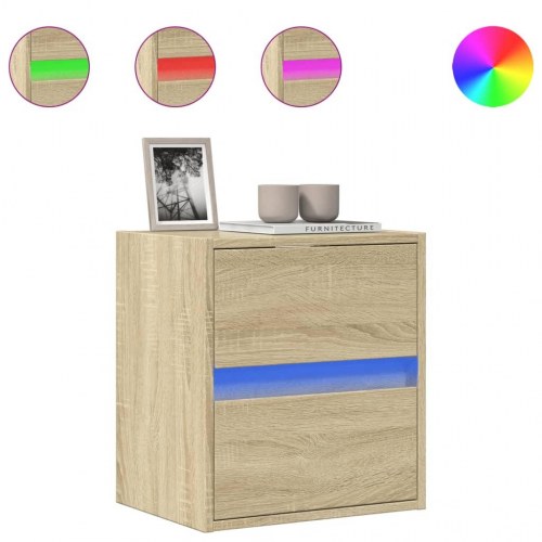 Væghængt tv-bord med LED-lys 41×31×45 cm - sonoma-eg