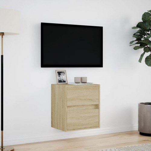Væghængt tv-bord med LED-lys 41×31×45 cm - sonoma-eg