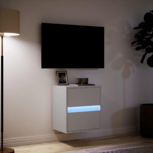 Væghængt tv-bord med LED-lys 41x31x45 cm hvid