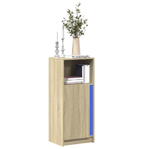 Skab med LED-lys 42,5x34x100 cm konstrueret træ røget eg