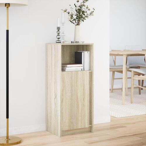 Skab med LED-lys 42,5x34x100 cm konstrueret træ røget eg
