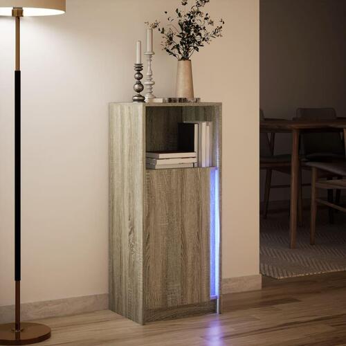 Skab med LED-lys 42,5x34x100 cm konstrueret træ røget eg