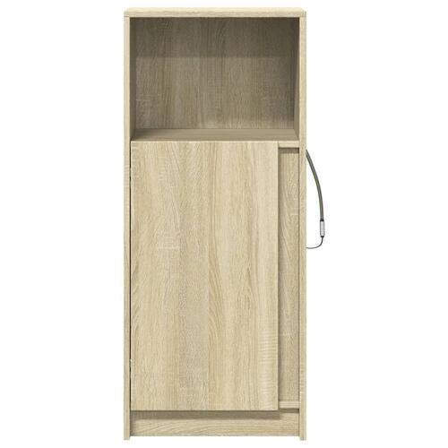 Skab med LED-lys 42,5x34x100 cm konstrueret træ røget eg
