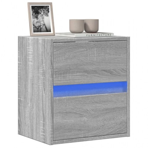 Væghængt tv-bord m. LED-lys 41x31x45 cm grå sonoma-eg
