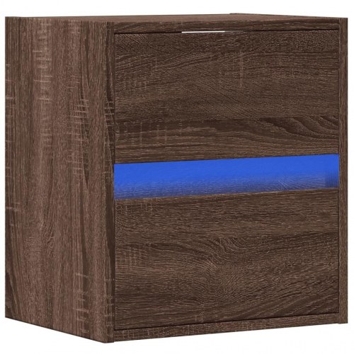 Væghængt tv-bord med LED-lys - brun egetræsfarve, 41 x 31 x 45 cm