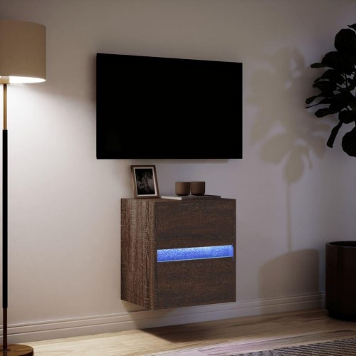 Væghængt tv-bord med LED-lys - brun egetræsfarve, 41 x 31 x 45 cm