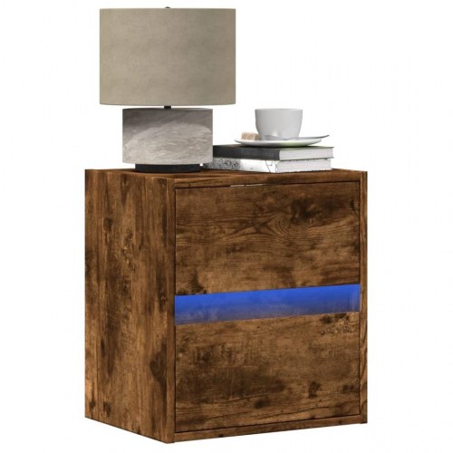 Væghængt tv-bord med LED 41 x 31 x 45 cm - røget egetræ