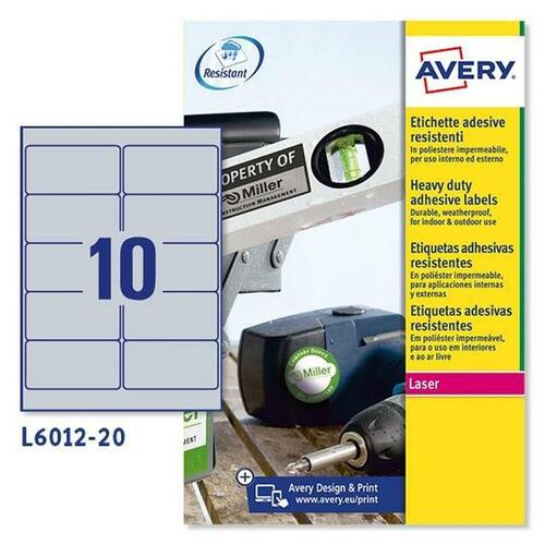 Selvklæbende Etiketter Avery 20 Ark 96 x 50,8 mm Sølvfarvet