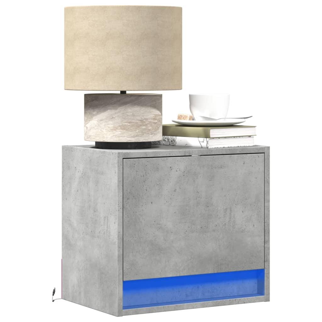 Væghængte sengeborde 2 stk. med LED-lys betongrå