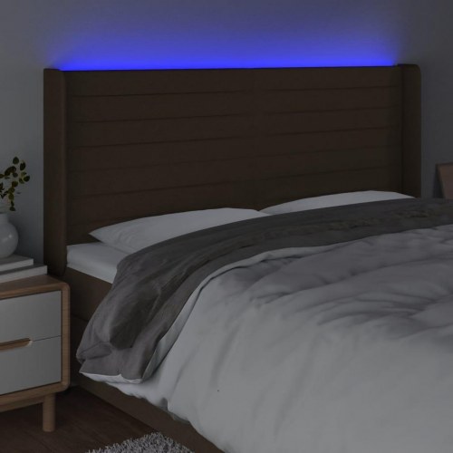 Sengegavl med LED-lys 203 x 16 x 118/128 cm - mørkebrun