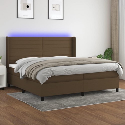 Kontinentalseng med LED-lys 200×200 cm - stof, mørkebrun