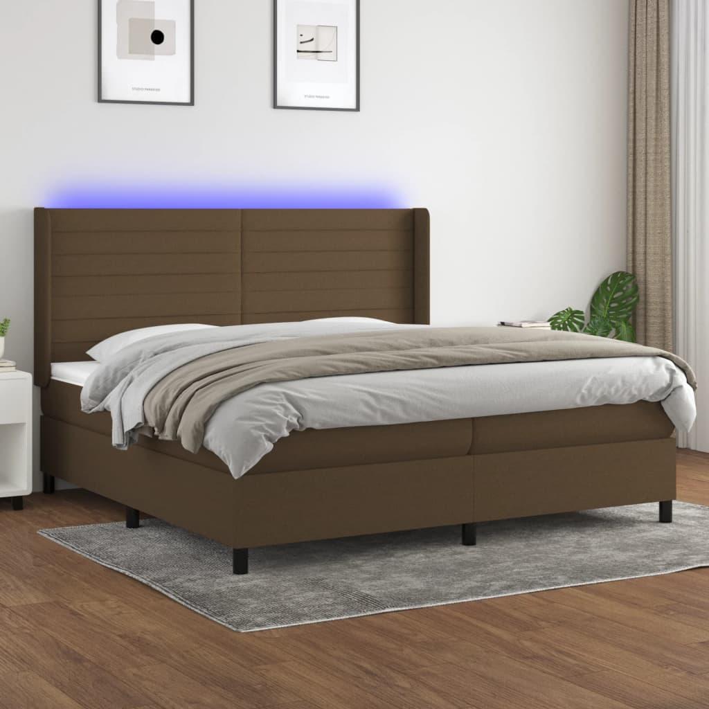 Kontinentalseng Med Led-Lys Stof Mørkebrun - vandrette striber / 200 x 200 cm