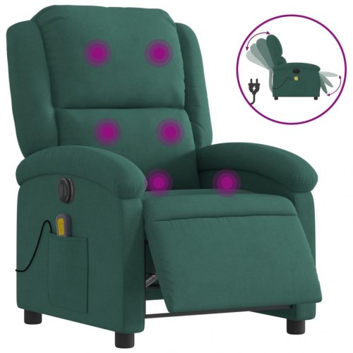 Massagestol i velour med elektrisk lænefunktion - mørkegrøn