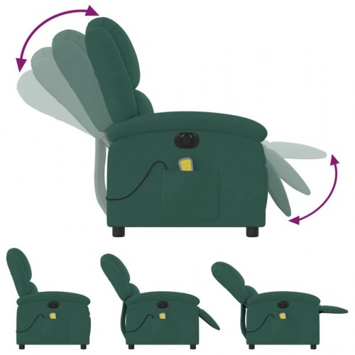 Massagestol i velour med elektrisk lænefunktion - mørkegrøn