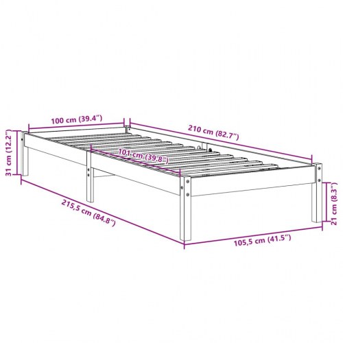 Ekstra lang sengeramme 100 x 210 cm i massivt fyrretræ - uden madras