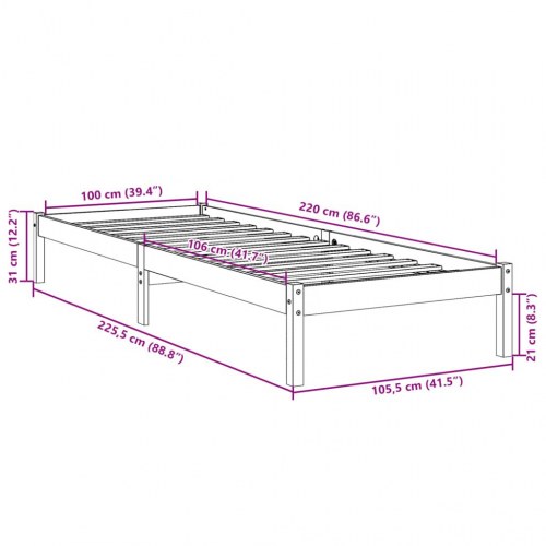 Ekstra lang sengeramme 100x220 cm - massivt fyrretræ, hvid