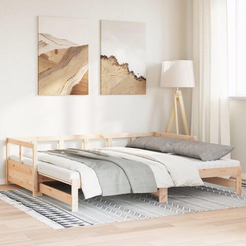 Daybed med udtræk og madrasser 90x200 cm massivt fyrretræ