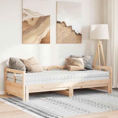 Daybed med udtræk og madrasser 90x200 cm massivt fyrretræ