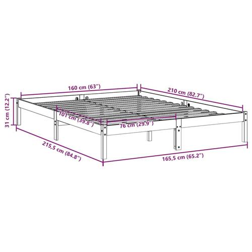 Ekstra lang sengeramme uden madras 160x210 cm massivt fyrretræ