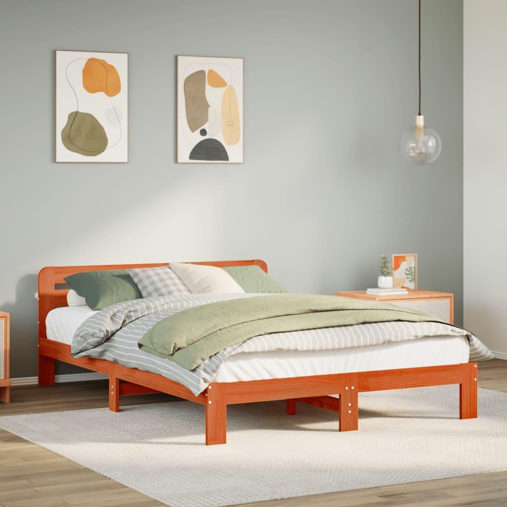 Sengeramme Uden Madras Massivt Fyrretræ - Gyldenbrun / 135 x 190 cm