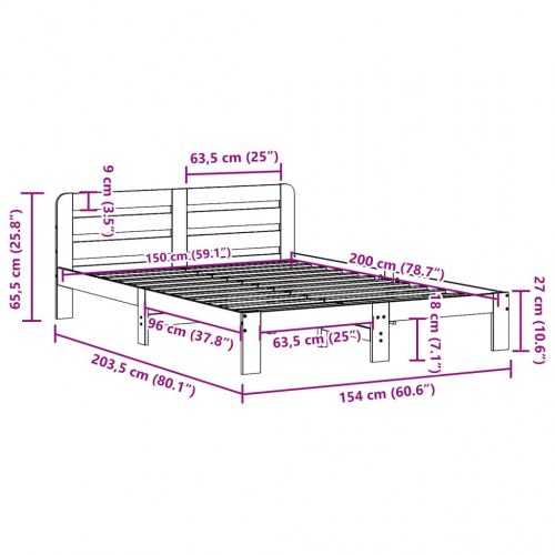 Sengeramme med sengegavl 150 x 200 cm i massivt fyrretræ - gyldenbrun