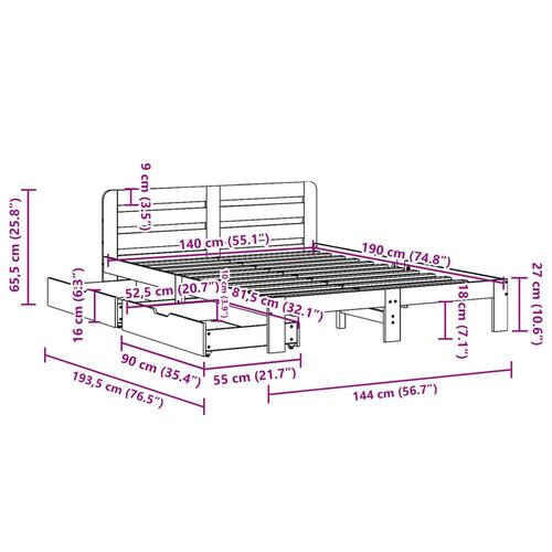 Sengeramme uden madras 140x190 cm massivt fyrretræ gyldenbrun
