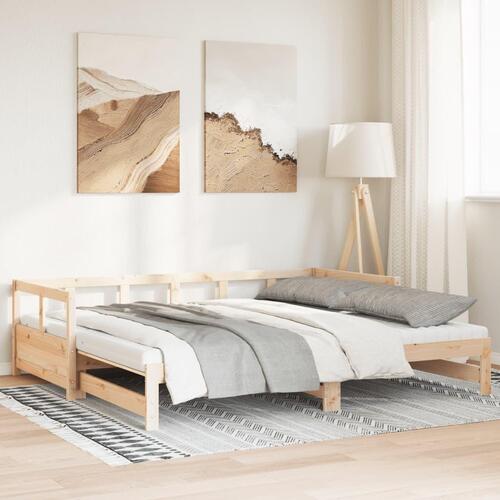 Daybed med udtræk og madrasser 80x200 cm massivt fyrretræ