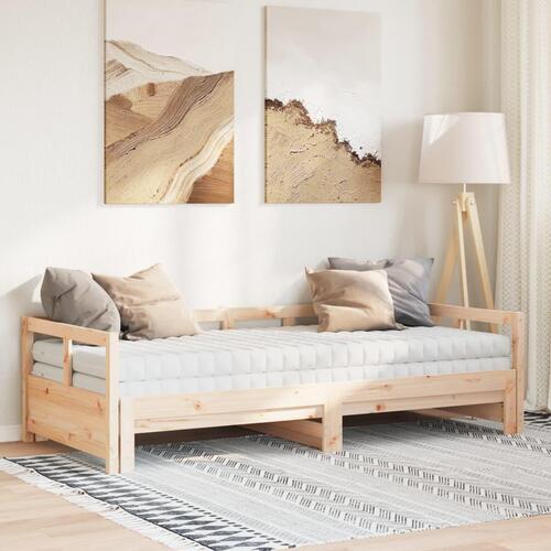 Daybed med udtræk og madrasser 80x200 cm massivt fyrretræ