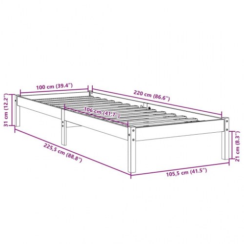 Ekstra lang sengeramme 100 x 220 cm i massivt fyrretræ - uden madras