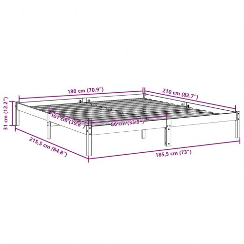 Ekstra lang sengeramme 180x210 cm - massivt fyrretræ, hvid