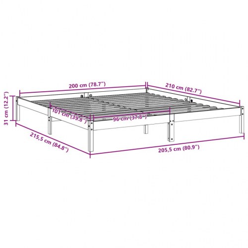 Ekstra lang sengeramme 200x210 cm - massivt fyrretræ, hvid
