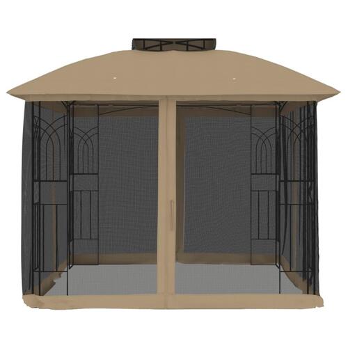 Pavillon 2,94x2,94 m dobbelt tag + meshvægge stål gråbrun