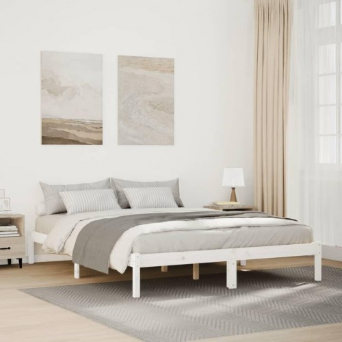 Ekstra lang sengeramme 140x210 cm i massivt fyrretræ - hvid