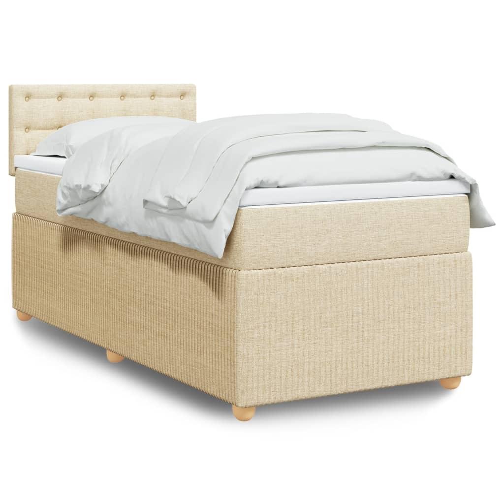 Kontinentalseng 100x200 cm med madras og topmadras - stof, cremefarvet