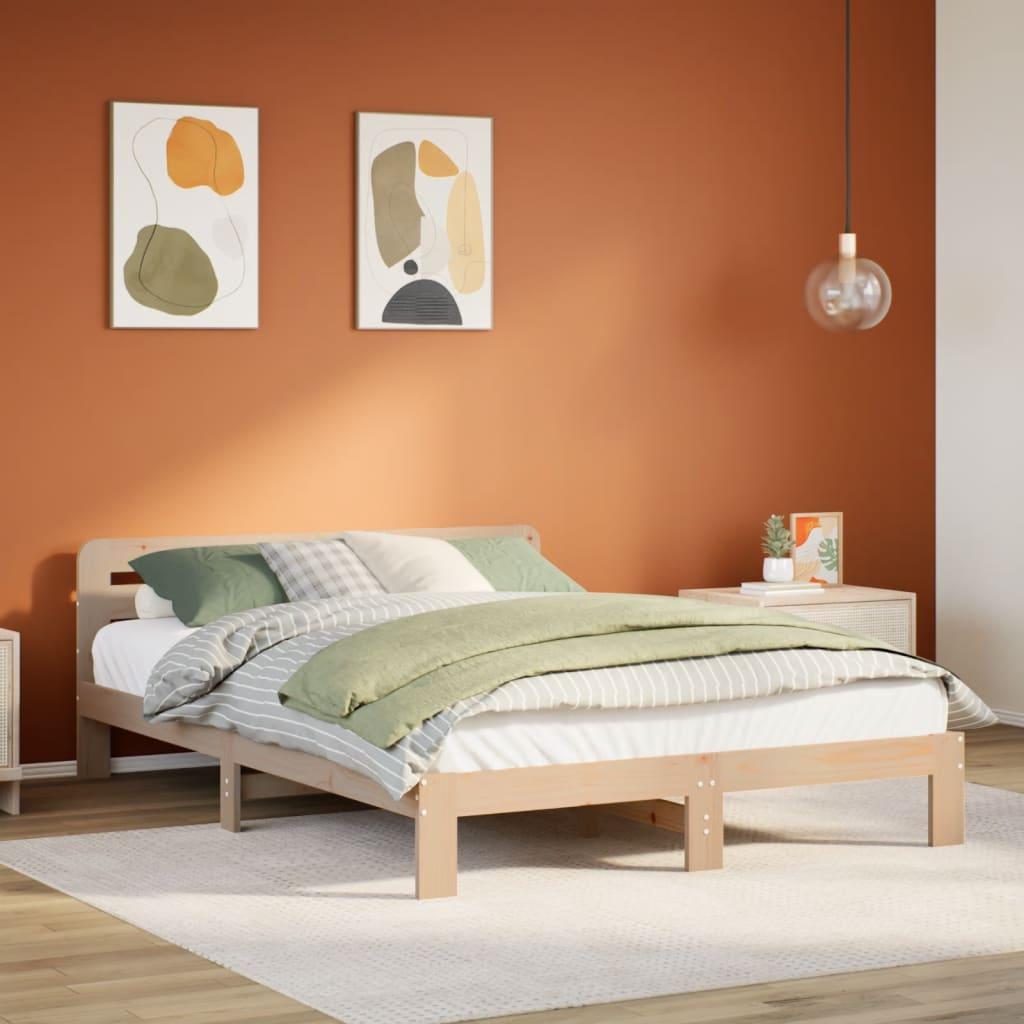 Sengeramme Uden Madras Massivt Fyrretræ - Naturfarvet / 135 x 190 cm
