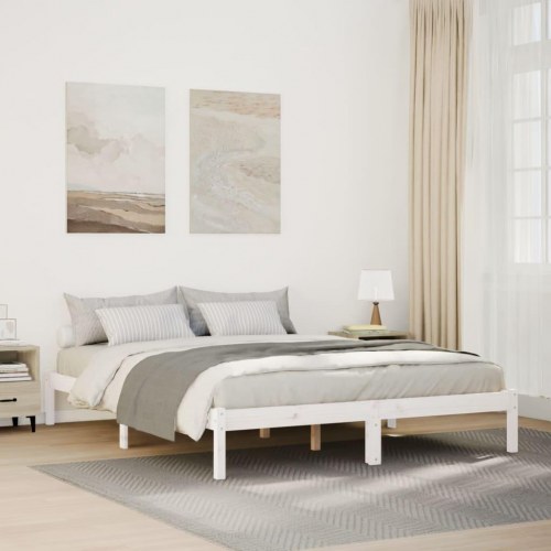 Ekstra lang sengeramme 160x210 cm - massivt fyr, hvid