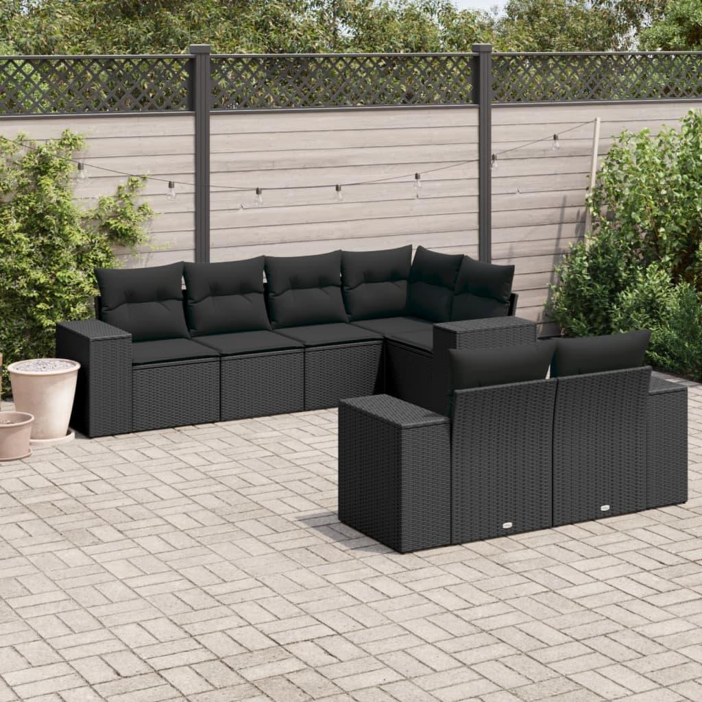 Sofasæt Til Haven 7 Dele Med Hynder Polyrattan Beige - Sort
