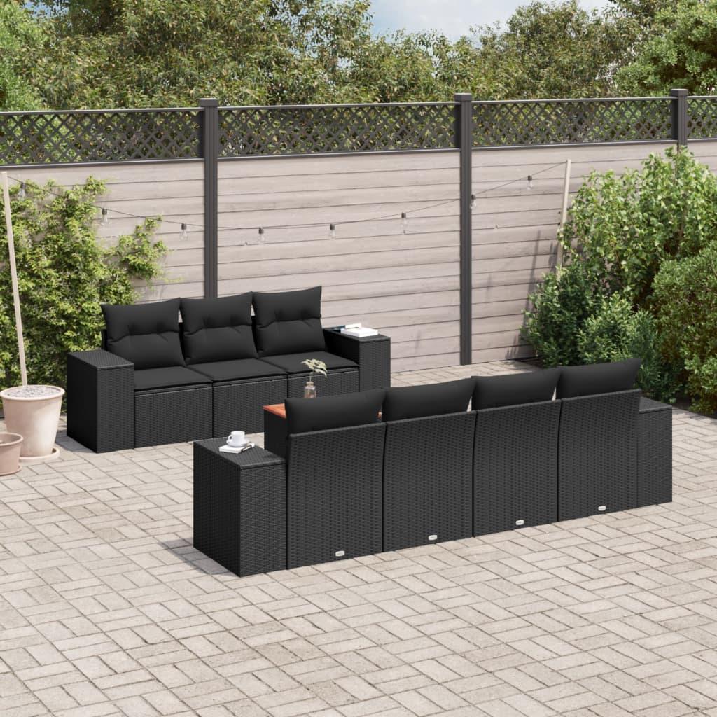 Sofasæt til haven i polyrattan - 8 dele med hynder, sort
