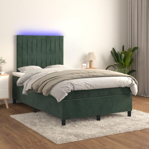 Kontinentalseng med LED-lys 120×200 cm - fløjl, mørkegrøn