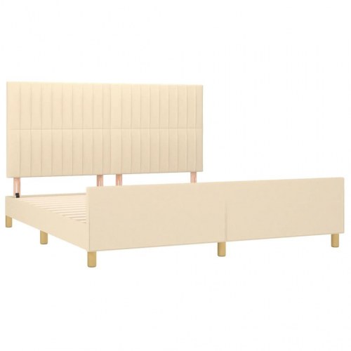 Sengeramme med sengegavl 160x200 cm - stof, cremefarvet
