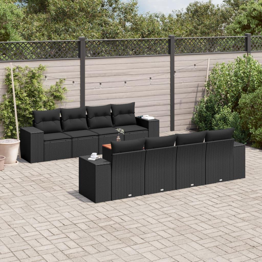 Sofasæt til haven i polyrattan - 9 dele med hynder, sort