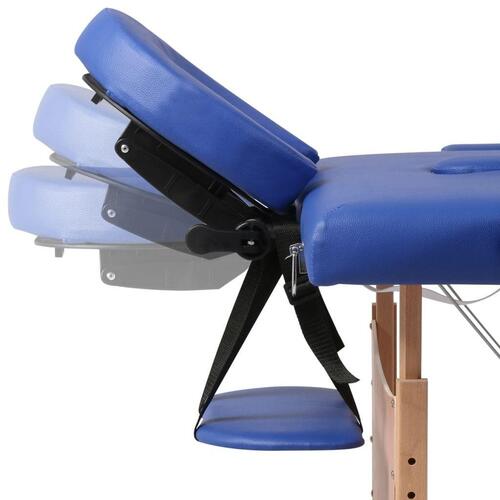 Sammenfoldeligt massagebord med træstel 2 zoner blå