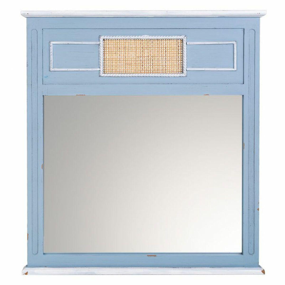 Vægspejl Alexandra House Living Blå Glas Rattan Gran 3 X 76 X 70 Cm