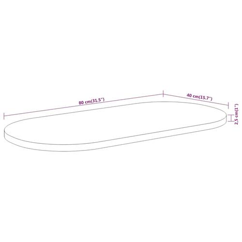Bordplade 80x40x2,5 cm oval massivt akacietræ