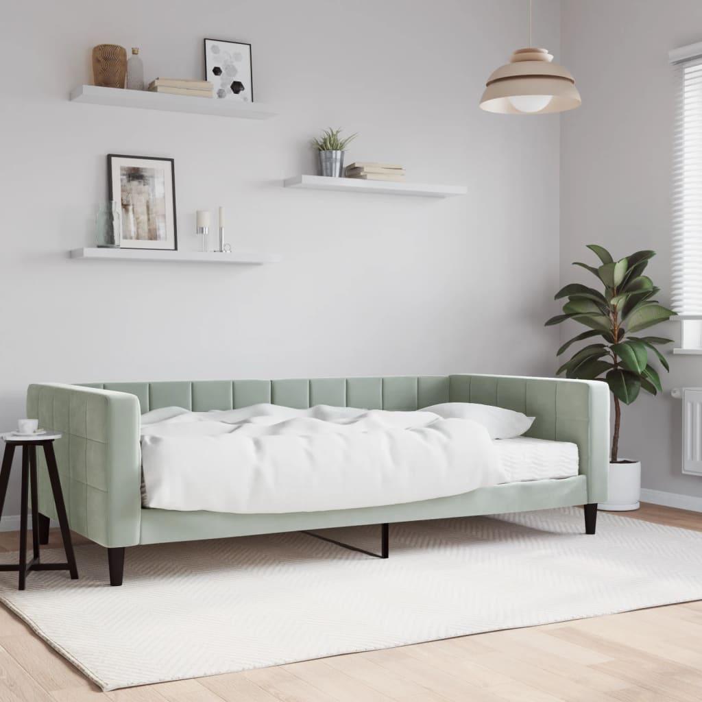 Daybed med madras 100x200 cm velour lysegrå billede