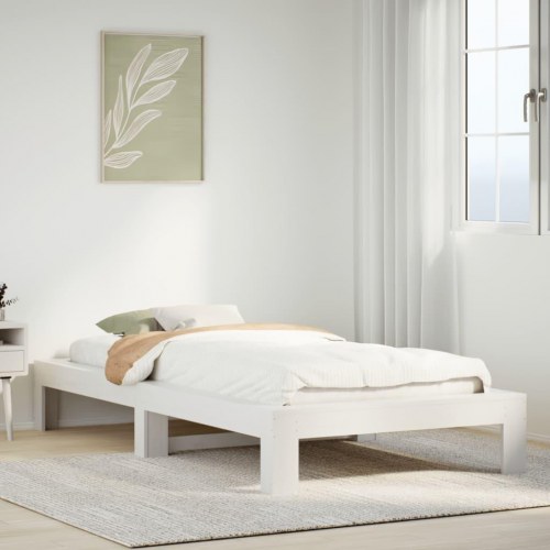 Sengeramme 100x200 cm i massivt fyrretræ - hvid