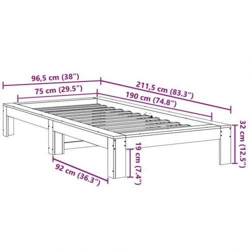 Sengeramme uden madras 75 x 190 cm i massivt fyrretræ