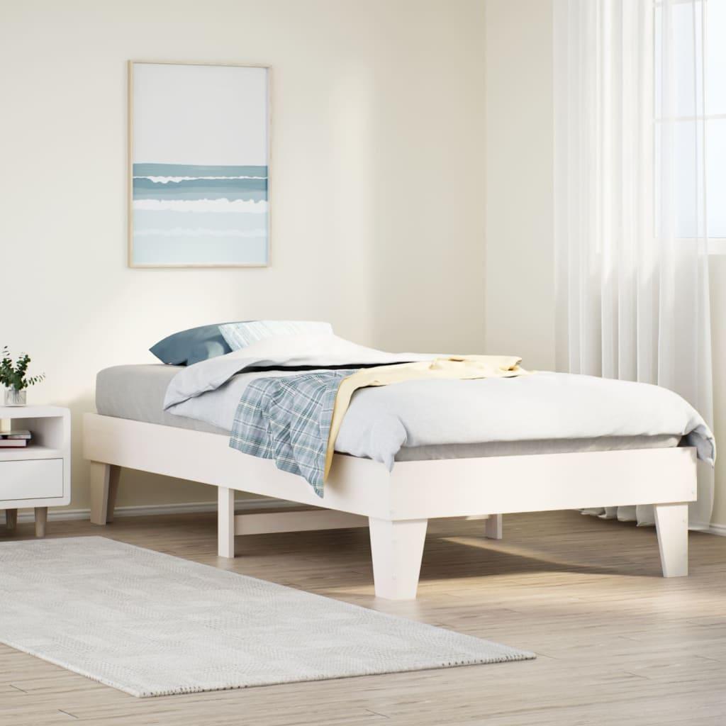 Sengeramme 90x190 cm i massivt fyrretræ - hvid enkeltseng med lamelbund