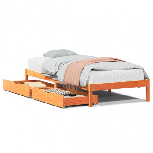 Sengeramme med 2 skuffer 90 x 200 cm i massivt fyrretræ - gyldenbrun